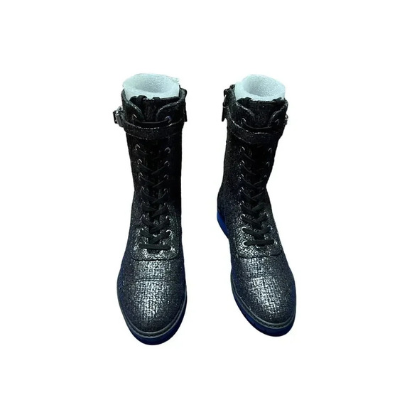 STUART WEITZMAN Tweed Tweed Metallic Pattern Combat Boots Size 6 - Picture 2 of 6